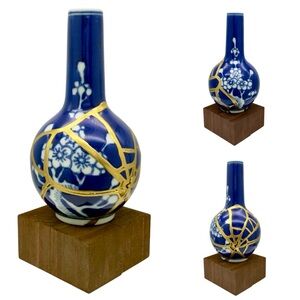 Kintsugi Vase Chinese Prunus Blossom Mini Gold Crack Art Personal Growth Gift